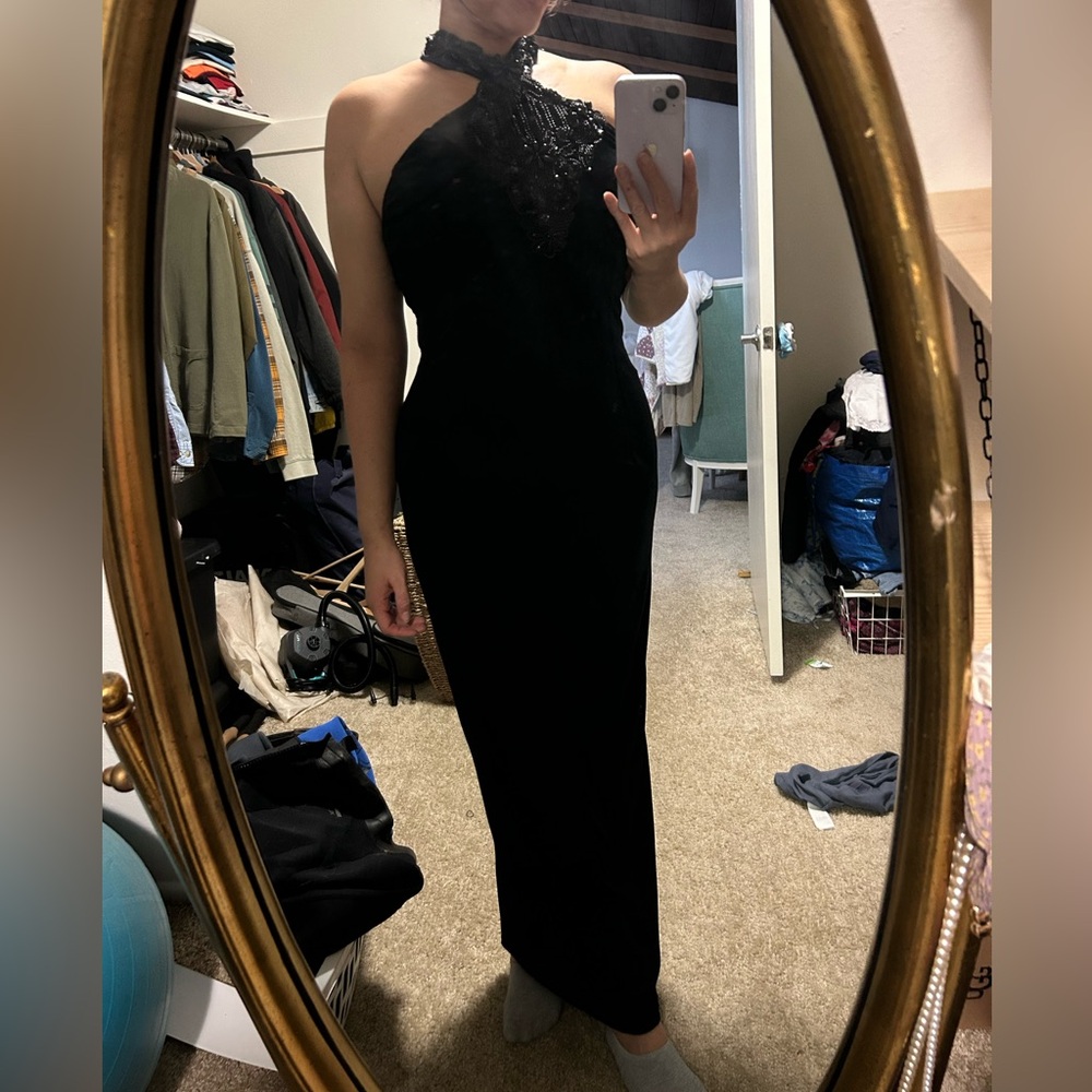 Vintage black velvet formal gown